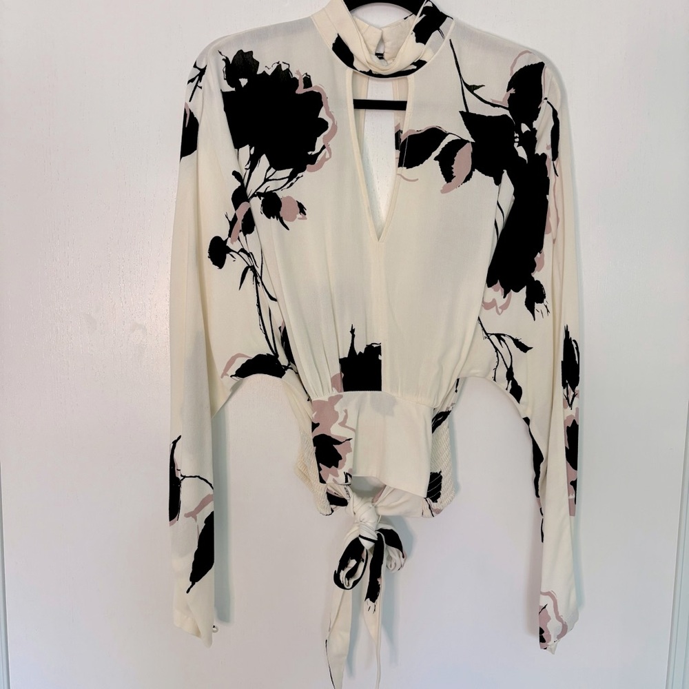 Free People Floral Blouse With Bottom Wrap Tie, Size Small